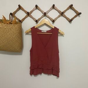 Paper Crane Red Sleeveless Ruffled Tank Top